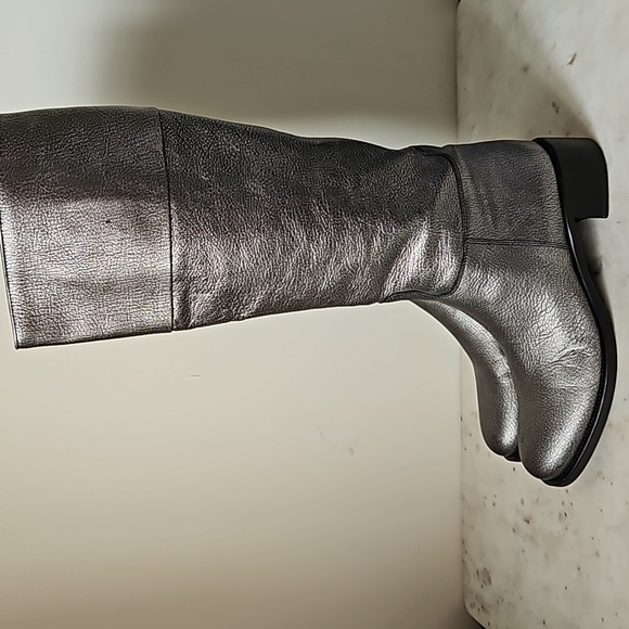 JIL SANDER: silver leather riding boots - Picture 3 of 9